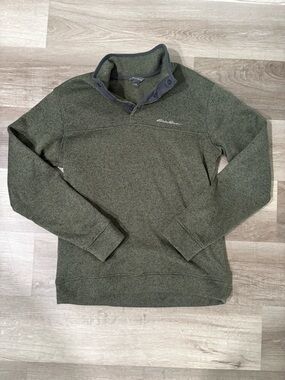 Eddie Bauer Olive Green Snap-Button Quarter Zip Pullover